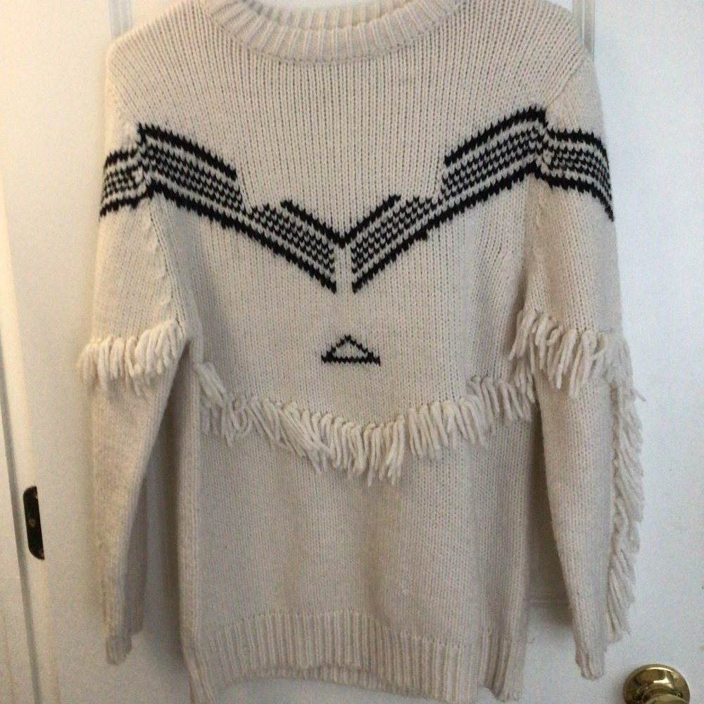 Black and White Fringe Knit Sweater